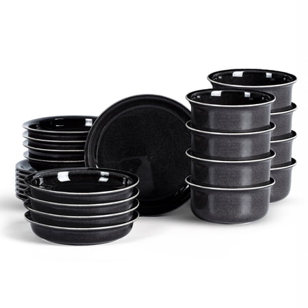 Stone Lain Slate 24-Piece Dinnerware Set Stoneware, Service for 8, Black