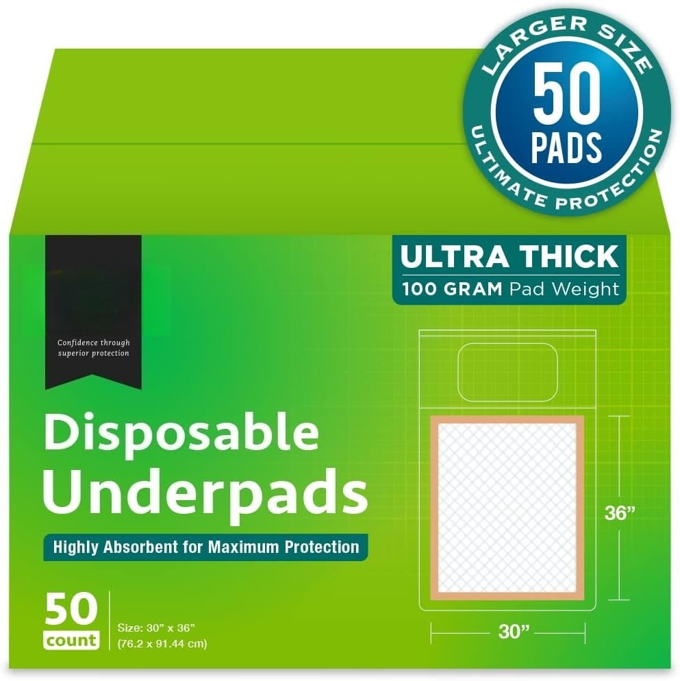 Extra Large Disposable Bed Pads 30" x 36", Super Absorbent Waterproof Underpads for Incontinence, 50-Pack with Leakproof & Odor Control, Ultra Thick for Adult Bed Protection