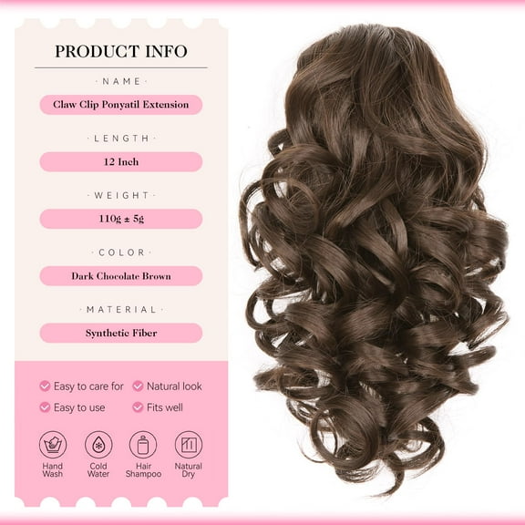 WEIF-Clip on Ponytails for Women - 12 Inch Curly Ponytail Extension, Wavy Pony Tails Hair Extensions, Synthetic Hair Extensions Ponytail, Natural Hair Pieces for Women (Color: Dark Chocolate Brown