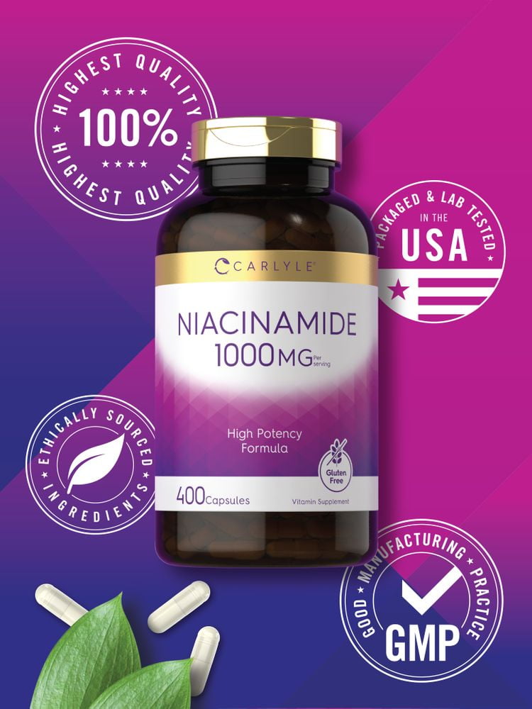 Niacinamide | 1000 mg | 400 Capsules | High Potency Formula | by Carlyle