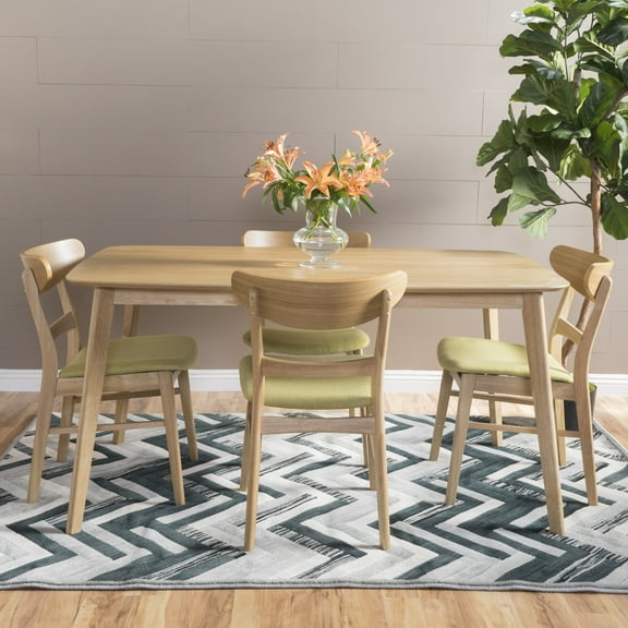 Noble House Lydia Mid-Century Modern 5 Piece Dining Set, Green Tea and Natural Oak