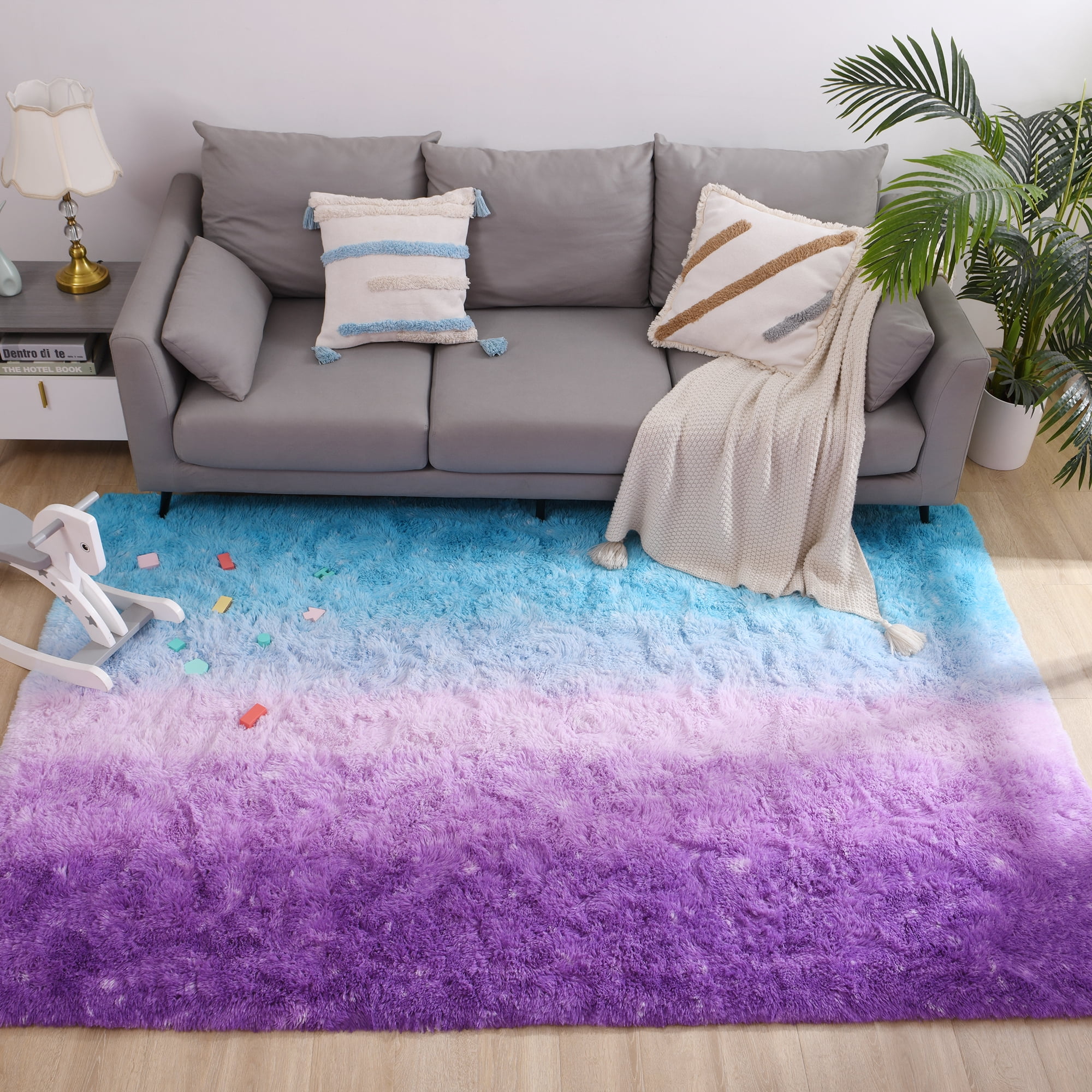 Noahas Contemporary Blue and Purple Gradient Area Rugs, 5' x 8'