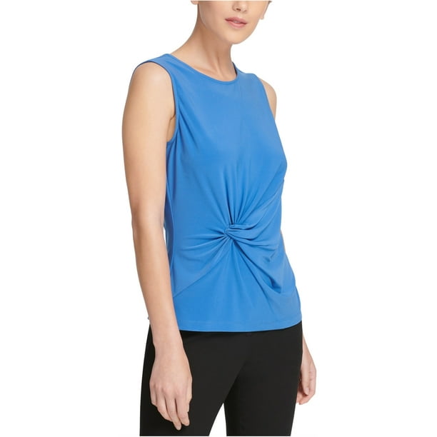 DKNY Blusa sin mangas con nudo lateral para mujer azul mediano DKNY Top sin mangas Walmart en linea