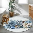 thumbnail image 3 of Round Rug 4Ft Washable Non-Slip, Blue Poinsettia Christmas Circle Area Rugs for Living Room Bedroom, Xmas Botanical Balls Snowflake Indoor Floor Mats Carpet Runner for Home Decor Aesthetic, 3 of 8