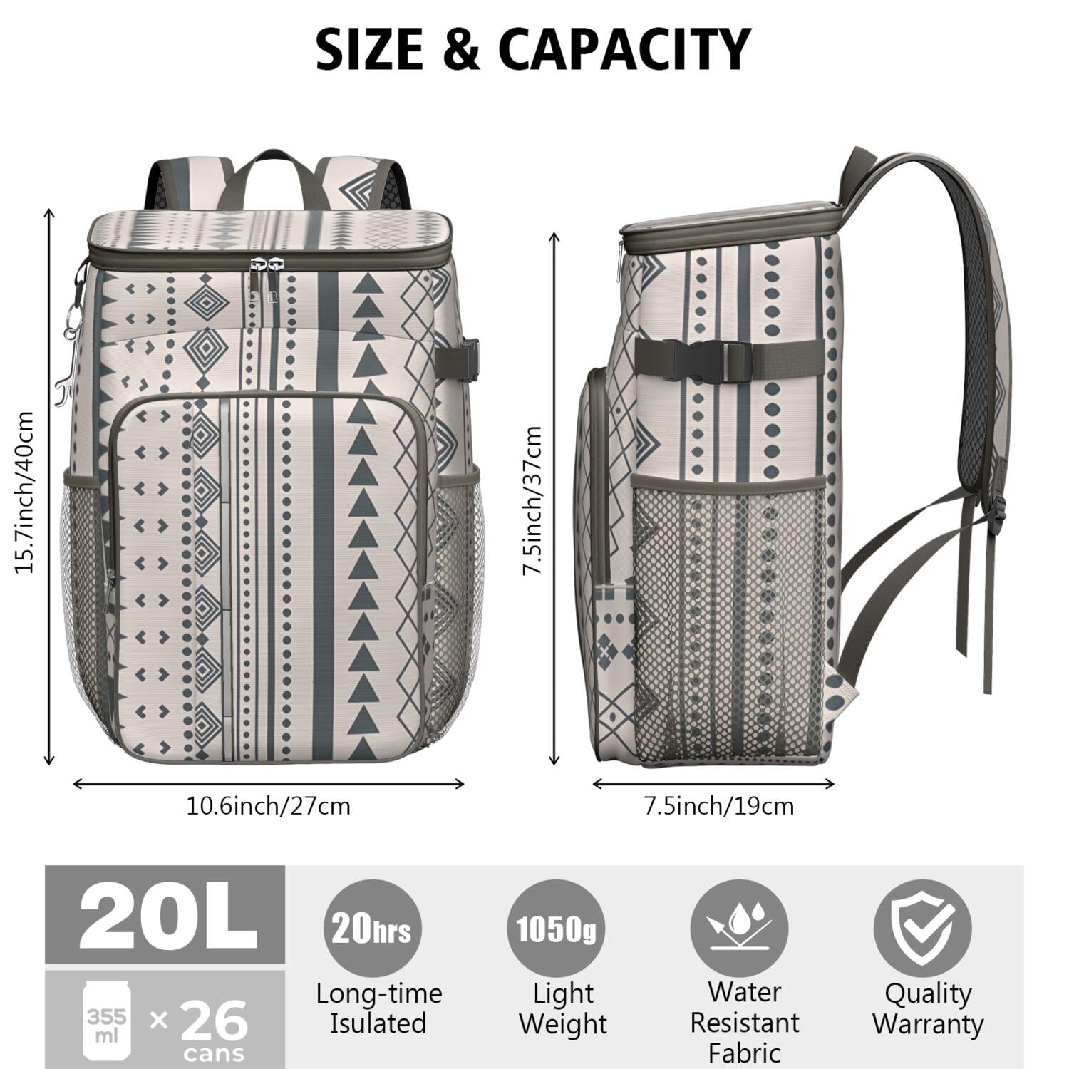 Vintage Fashion Tribal Patterns Cooler Backpack - 20L Insulated Leakproof Bag, Rustic Home Decor