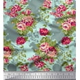 thumbnail image 1 of Soimoi Green Poly Georgette Fabric Leaves & Grandiflora Roses Floral Printed Craft Fabric by the Yard 42 Inch Wide, 1 of 5