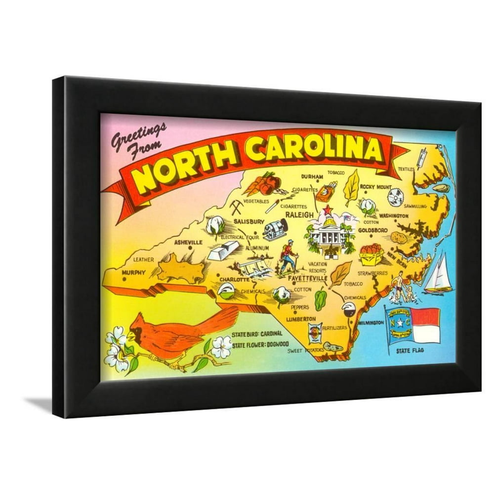 Map of North Carolina Framed Print Wall Art