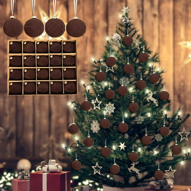 Xihbxyly Bolas Navideñas de Terciopelo, Adornos Flocados para Árbol, Fáciles de Colgar, Elegante Decoración Invernal, Versátiles para El Hogar, Juego de 20 Piezas, Tamaño de 2,4 Pulgadas, Ideales par