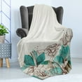 thumbnail image 4 of Turquoise Soft Flannel Fleece Throw Blanket, Retro Floral Background Hibiscus Silhouettes Dramatic Romantic Nature Art, Cozy Plush for Indoor and Outdoor Use, 60" x 80", Beige Teal, by Ambesonne, 4 of 5