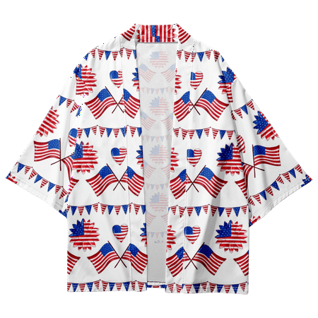 

Independence Day Kimono Robe Cloak Serviceable Unique Art Beach Cover Shirts for Friends for Gift to Son