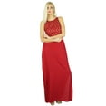 thumbnail image 3 of Bimba Women Rayon Long Maxi Dress Gown With Block Print & Side Slit, 3 of 9