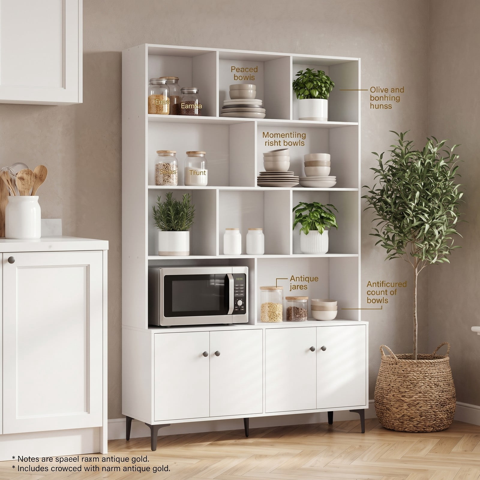 Furnibear 68.5" White Bookshelf with 4 Doors and Open Shelves, Tall Freestanding Bookcase Storage Cabinet with Anti-Tipping Kits and Metal Legs for Home Office, White