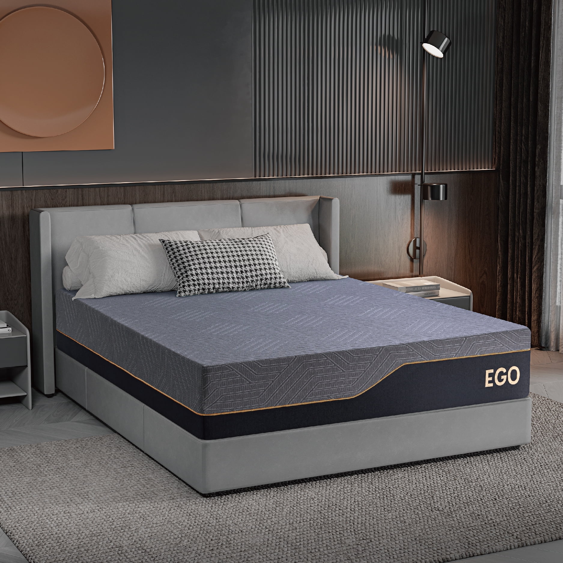 EGOHOME Ego Black 14 inch Queen Memory Foam Mattress, Gel Mattress in a Box, Medium Firm