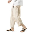 thumbnail image 1 of HXWCHs Men's Drawstring Linen Beach Pants Baggy Work Wear Beige XXXXL, 1 of 9