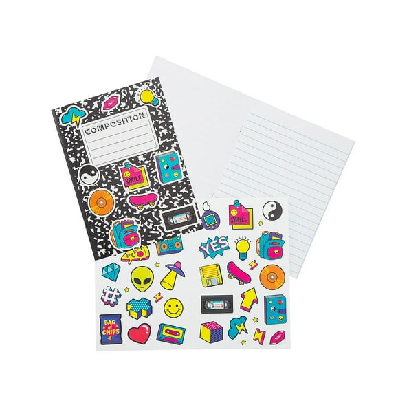 Fun Express 90s Theme Composition Journals with Stickers - 12 Pieces