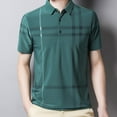 thumbnail image 3 of POINTERTECK Pull Homme Rayé Sans Plis en Soie Glacée Manches Courtes Ajusté pour Affaires, 3 of 8