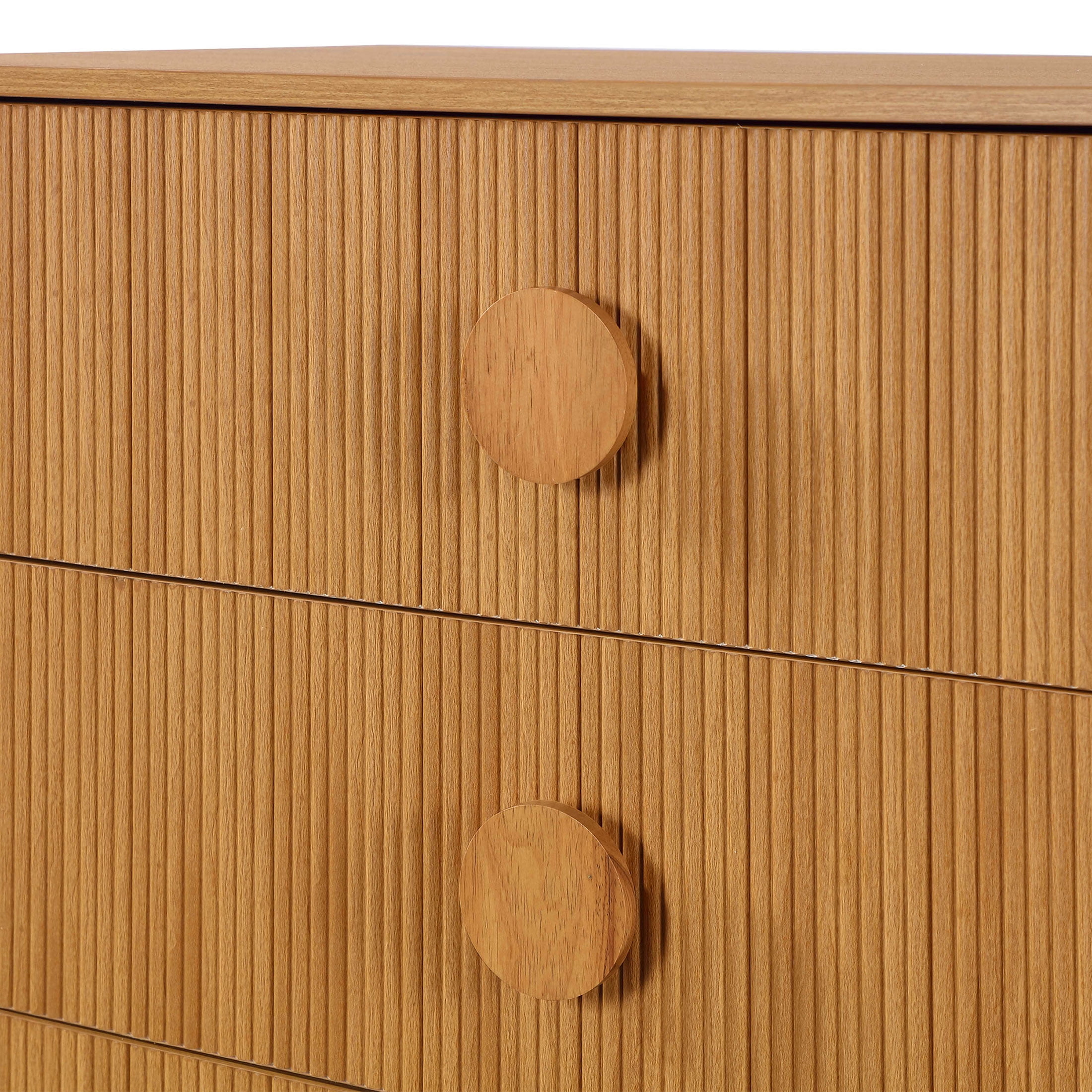 Beautiful Fluted 5 Drawer Dresser, 48" Tall, Warm Honey Finish