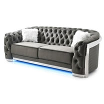Maklaine Contemporary Glory Gray Velvet Sofa With LED Accent Lighting