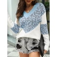 thumbnail image 5 of Female Striped Sweater Casual Leopard Long Sleeve V Neck Chunky Knit Drop Shoulder Pullover Jumper Tops Blue L, 5 of 8