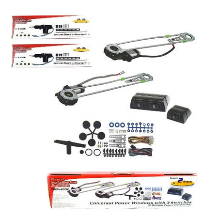 2 Door Electric Car Truck Power Window Door Lock Conversion Kit Roll Up