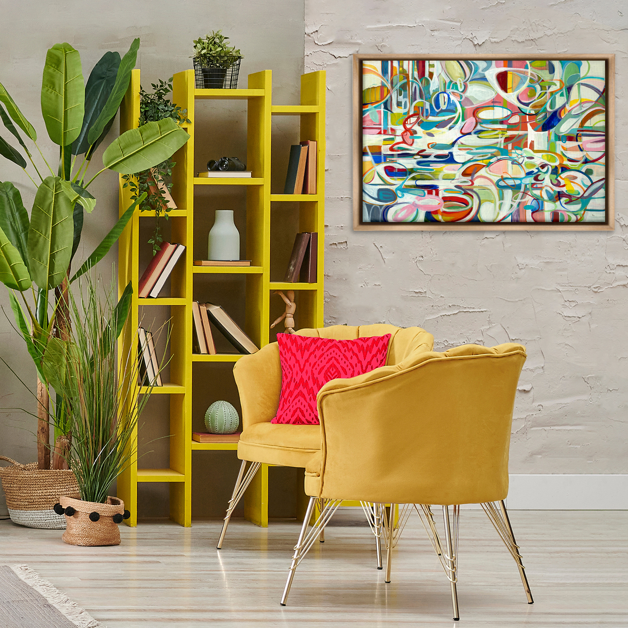 Stupell Industries Round Geometric Pattern Abstract Painting Brown Floater Framed Canvas Art Print Wall Art, 31 x 21