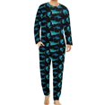 thumbnail image 3 of Pijama de tiburón blanco con silueta de animal para hombre, conjunto de pijama de manga larga moderno de 2 piezas, traje informal con gráficos para uso diario, regalo de cumpleaños, 3 of 5