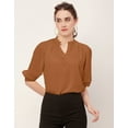 thumbnail image 2 of Moomaya Solid Puff Sleeve Tops, Band Collar, Semi-Formal Tops For Women, 2 of 9