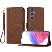 ELEHOLD Wallet Case for Samsung Galaxy S23 FE, Shockproof Leather Stand Case with Magnetic Clasp & Hand Strap,Brown