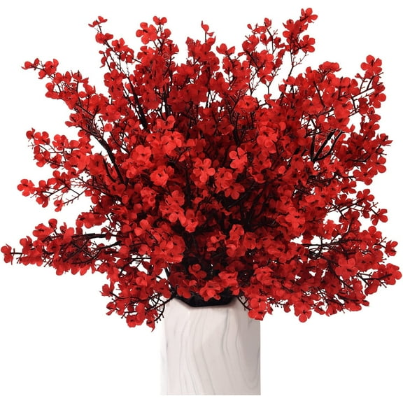 15PCS Artificial Baby Breath Flowers Fake Silk Real Touch DIY Floral Bouquets Decor Wedding Party Decoration Arrangements-Burgundy