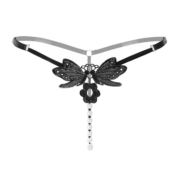 Panties for Women,Adjustable Embroidered Pearl Thong for Women Comfortable Large Size Panties,Womens Underwear,Black,One Size