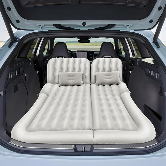 SUV Air Mattress Camping Bed Cushion Pillow Portable Inflatable Car Air Bed with Inflatable Pump Soft Flocked Surface Sleeping Pad Mattress for Car Road Trips & Outdoor Camping (Grey)