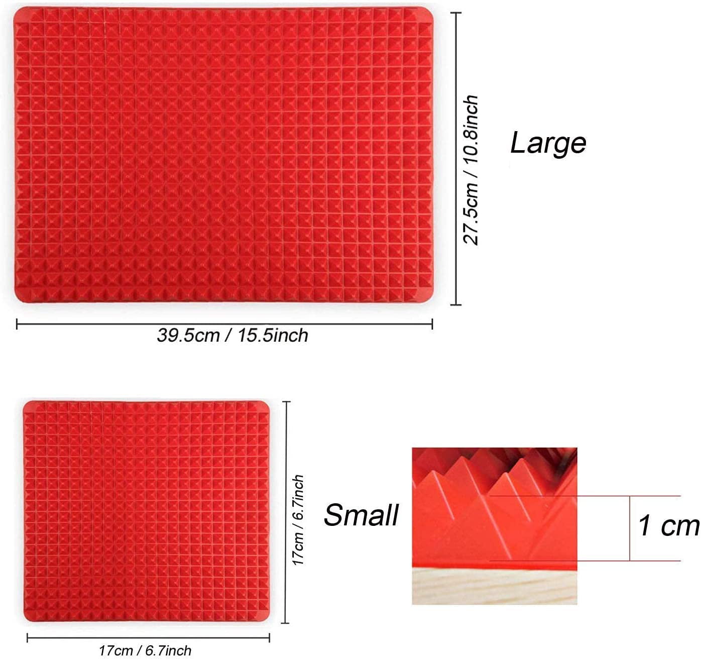 Silicone Baking Mat Cooking Pan 2 Pack Large 16“x11 Small 6.7x6.7  Non-Stick Healthy Fat Reducing Sheet For Oven Grilling BBQ (2 Pack-Red  Large)