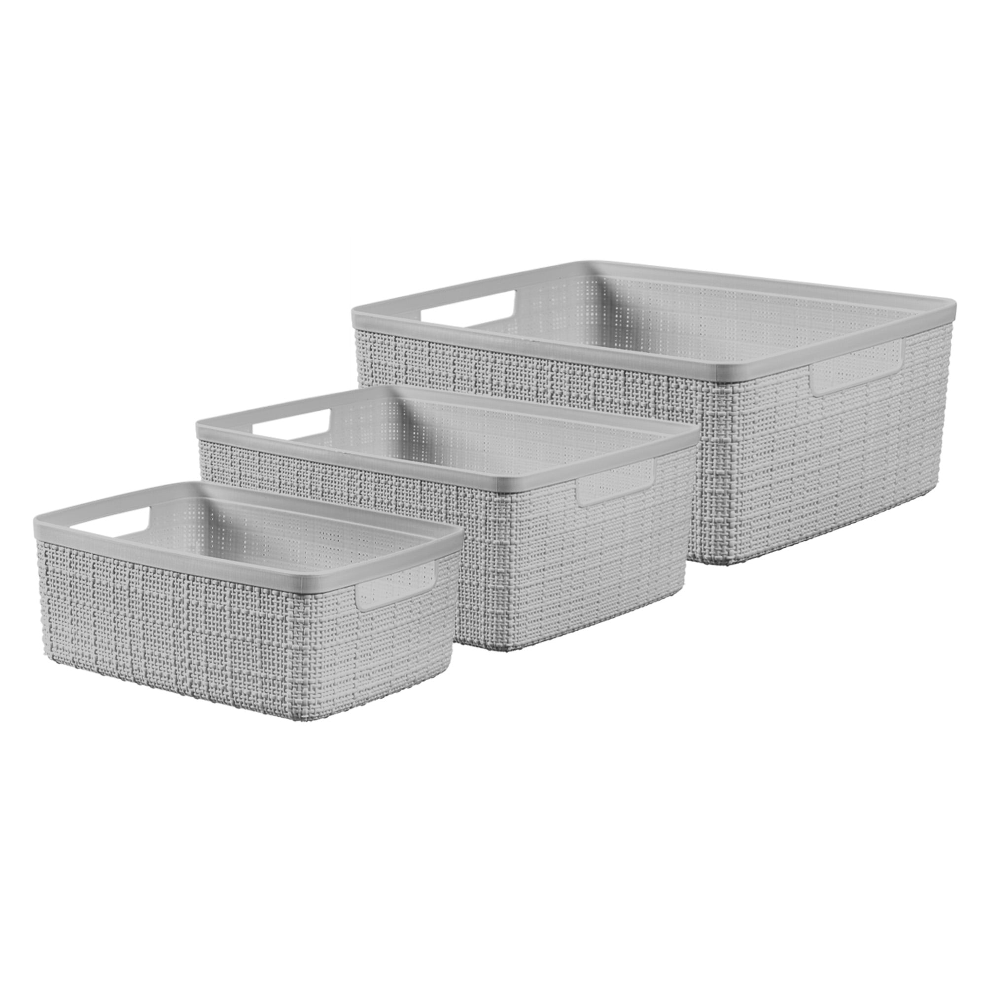 Curver Jute Basket 3pc Set, Resin Plastic Storage Bin, Cool Grey, 2 Pack