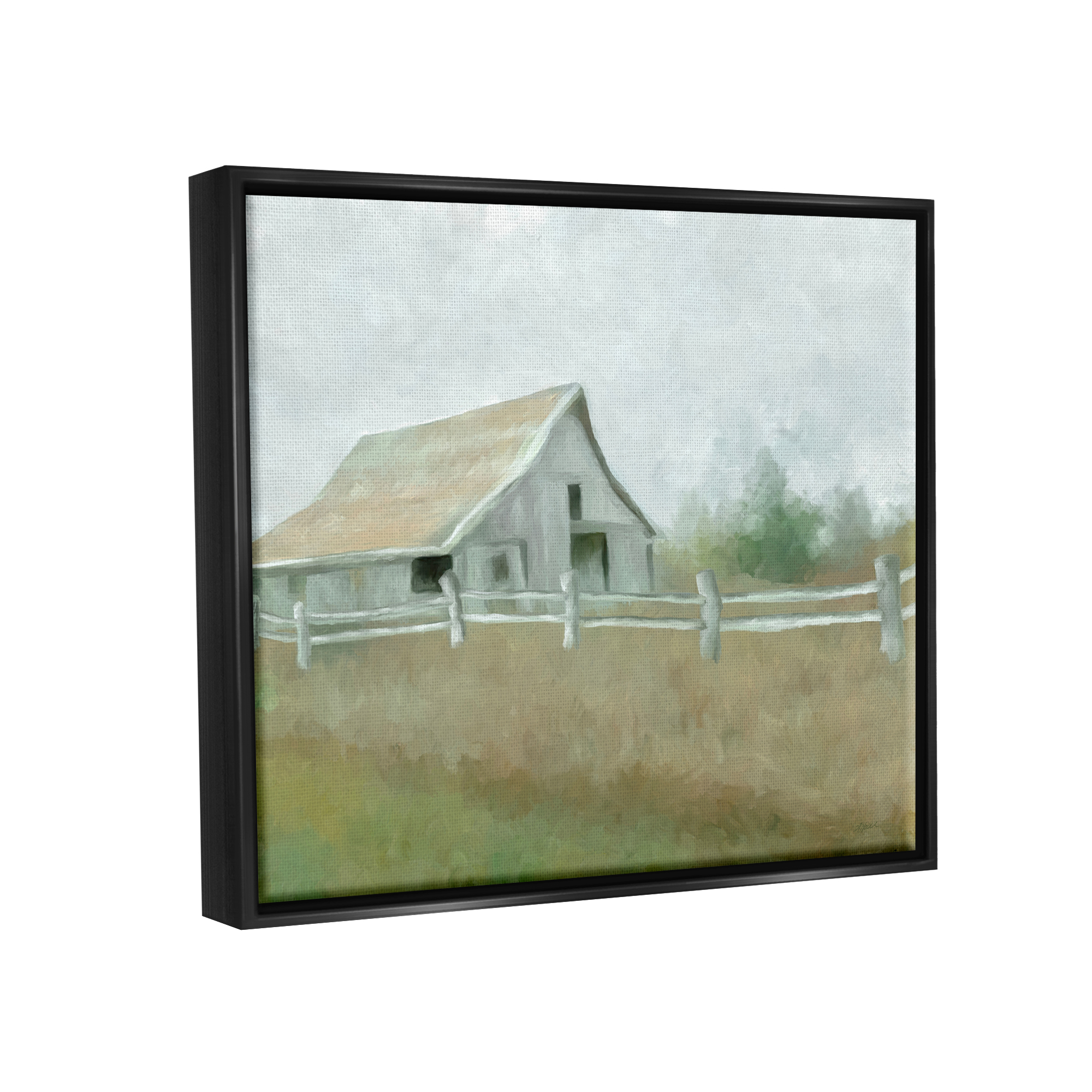 Stupell Industries Rural Farmland Fence Nature Painting Black Floater Framed Art Print Wall Art, 21 x 17
