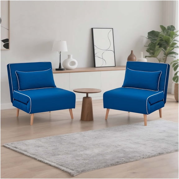 JERFIT Velvet Convertible Sofa Bed for Small Spaces, 3-Position Recliner with Pillows, Foldable Twin Sleeper, Modern Furniture for Apartment, Dorm, Blue