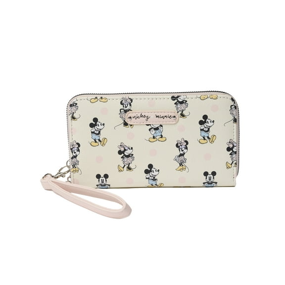 Disney Women's Mickey Minnie Mouse Zip Wallet All-Over Print Pastel Wristlet
