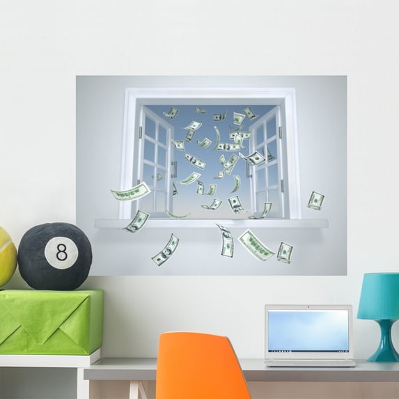 Dollars Falling through Window Wall Decal by Wallmonkeys Peel and Stick Graphic (36 in W x 27 in H) WM276076