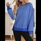 thumbnail image 5 of Sudadera Holgada de Otoño para Mujer, Informal, de Punto Gofre, Larga, Cuello Redondo, Abertura, Tipo Túnica. Azul M, 5 of 10