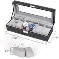 thumbnail image 2 of Caja de reloj de cuero con 6 ranuras, organizador de vitrinas, almacenamiento de joyas de cristal, negro Fokelyi WRMH-32, 2 of 9