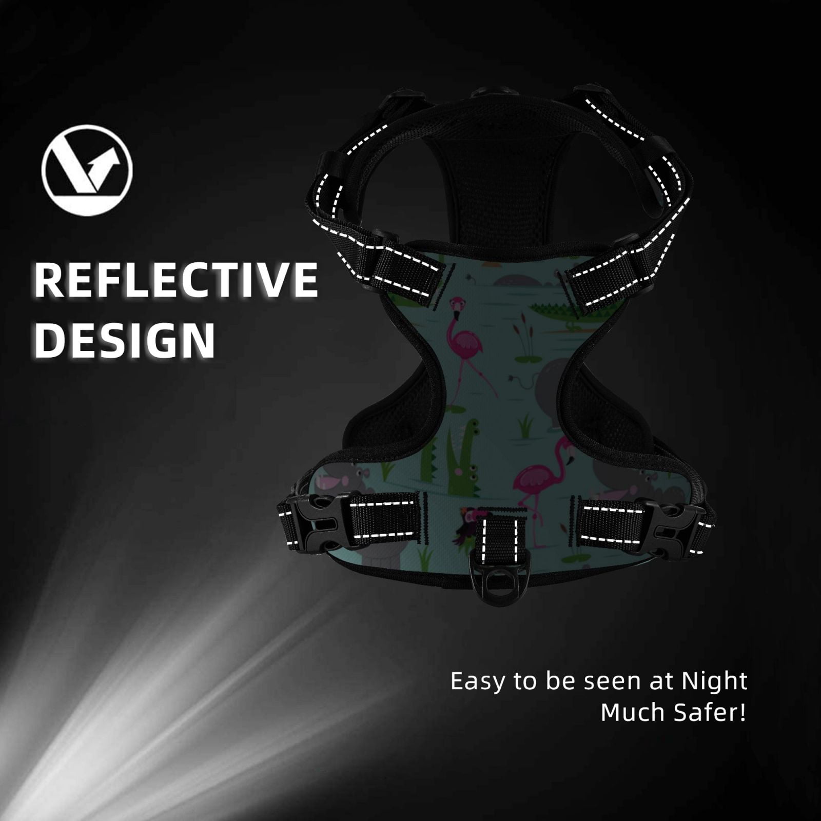 Vsdgher Hippo With Flamingos And Crocodiles Dog Harness, No-Pull Pet Harness, Dog Vest, Pet Vest for Small to Large Dogs-Large