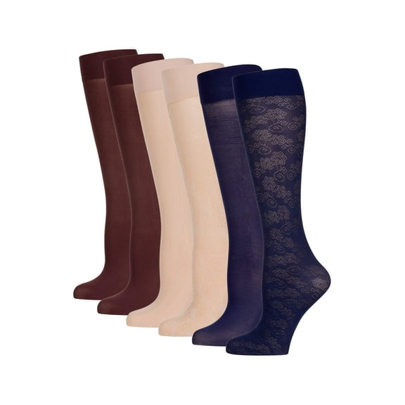 Ladies Flowers And Curls Trouser Socks, 6 Pairs
