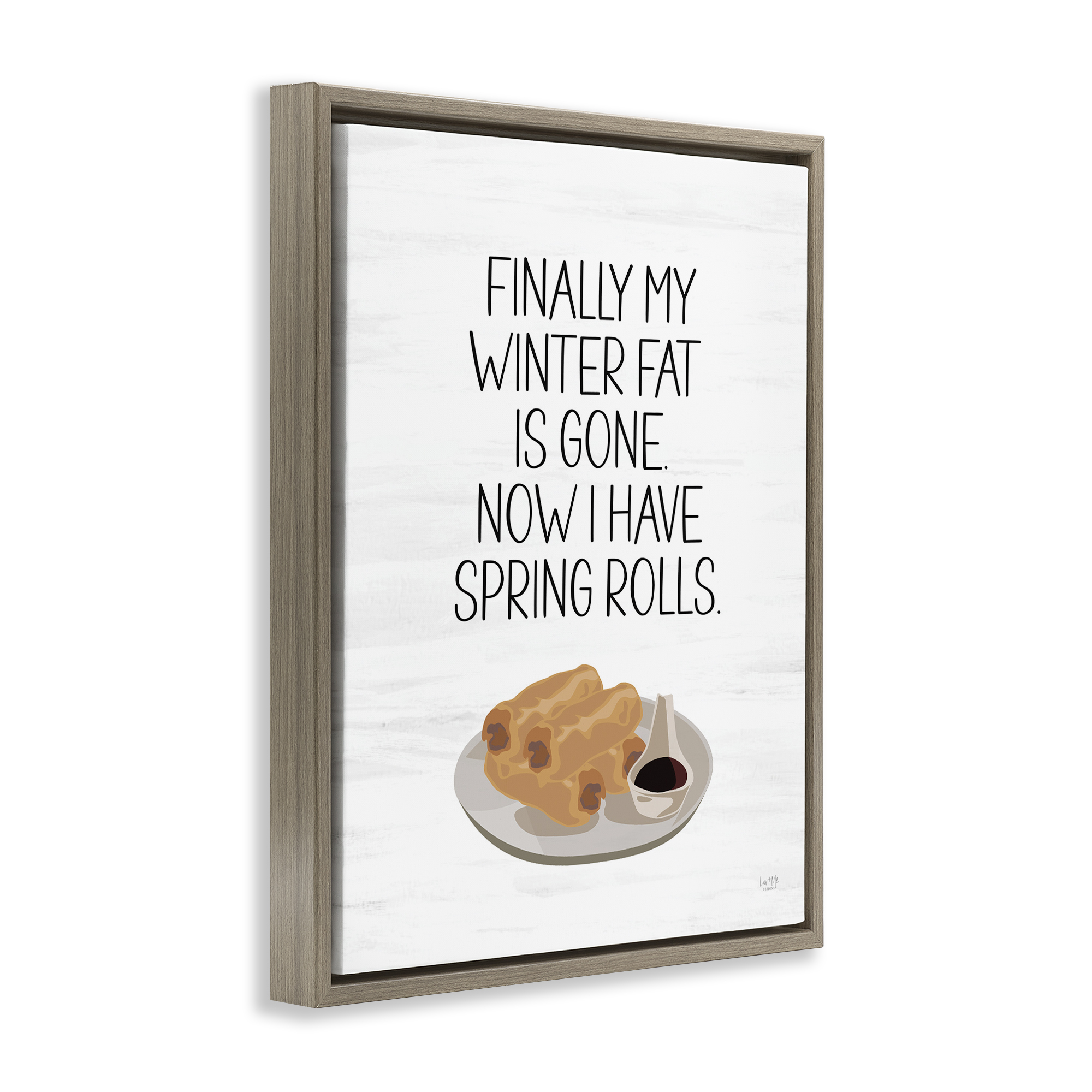 Stupell Industries Funny Spring Rolls Phrase Food & Beverage Painting Brown Floater Framed Art Print Wall Art, 17 x 21