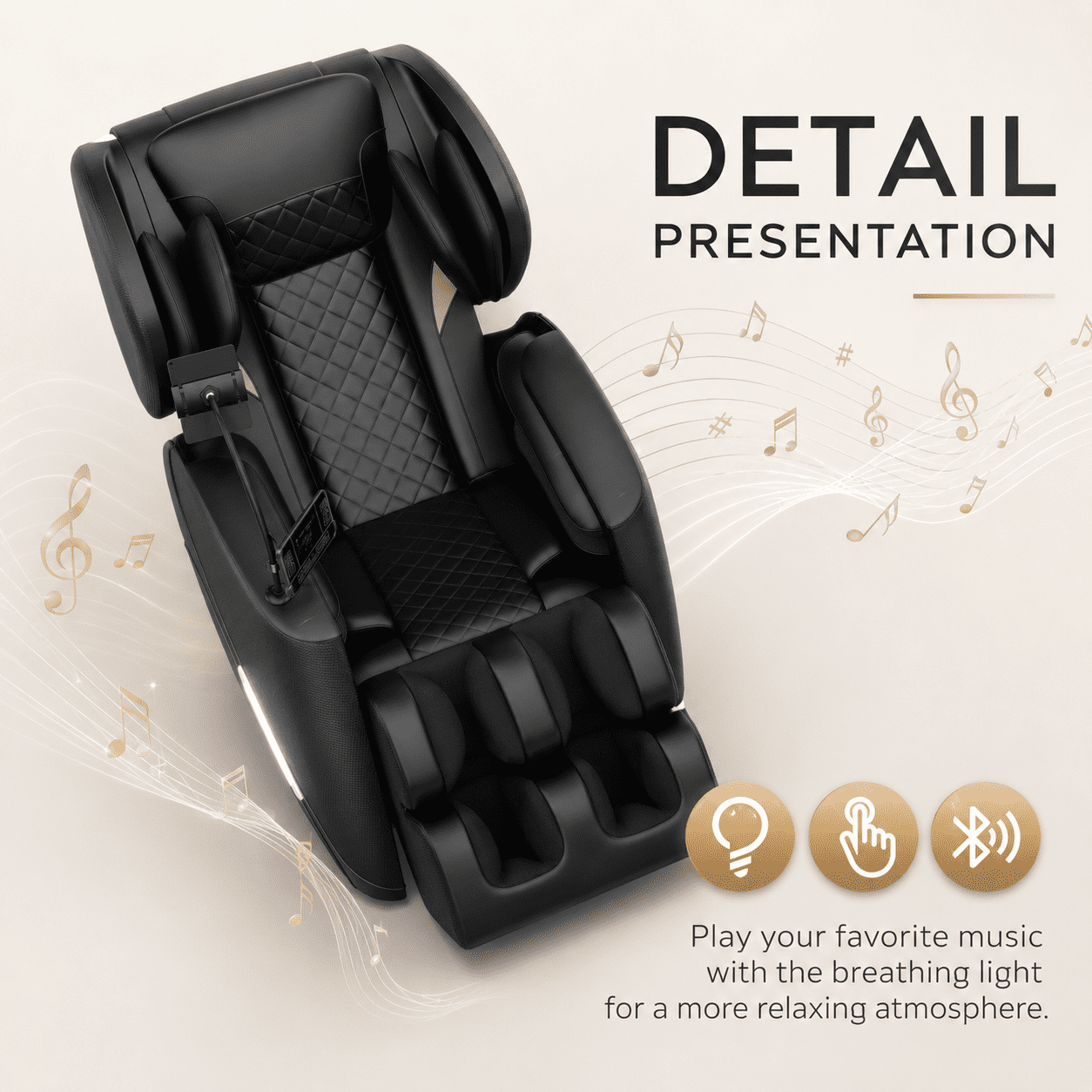 Aenkyo Full Body Zero Gravity Massage Chair Recliner with 6 Fixed Rollers, Foot Massage, Heating and Bluetooth, Black