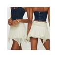 thumbnail image 3 of Rdhnmea Women Y2k Lace Ruched Mini Skirt Low Rise Pleated Ruffle Half Slip Skirt Layered Flowy Short Skirt Cocktail Streetwear, 3 of 8