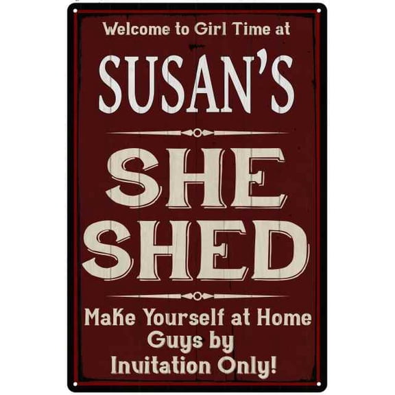 SUSAN'S She Shed Red Sign Lady Cave 8 x 12 High Gloss Metal 208120088011