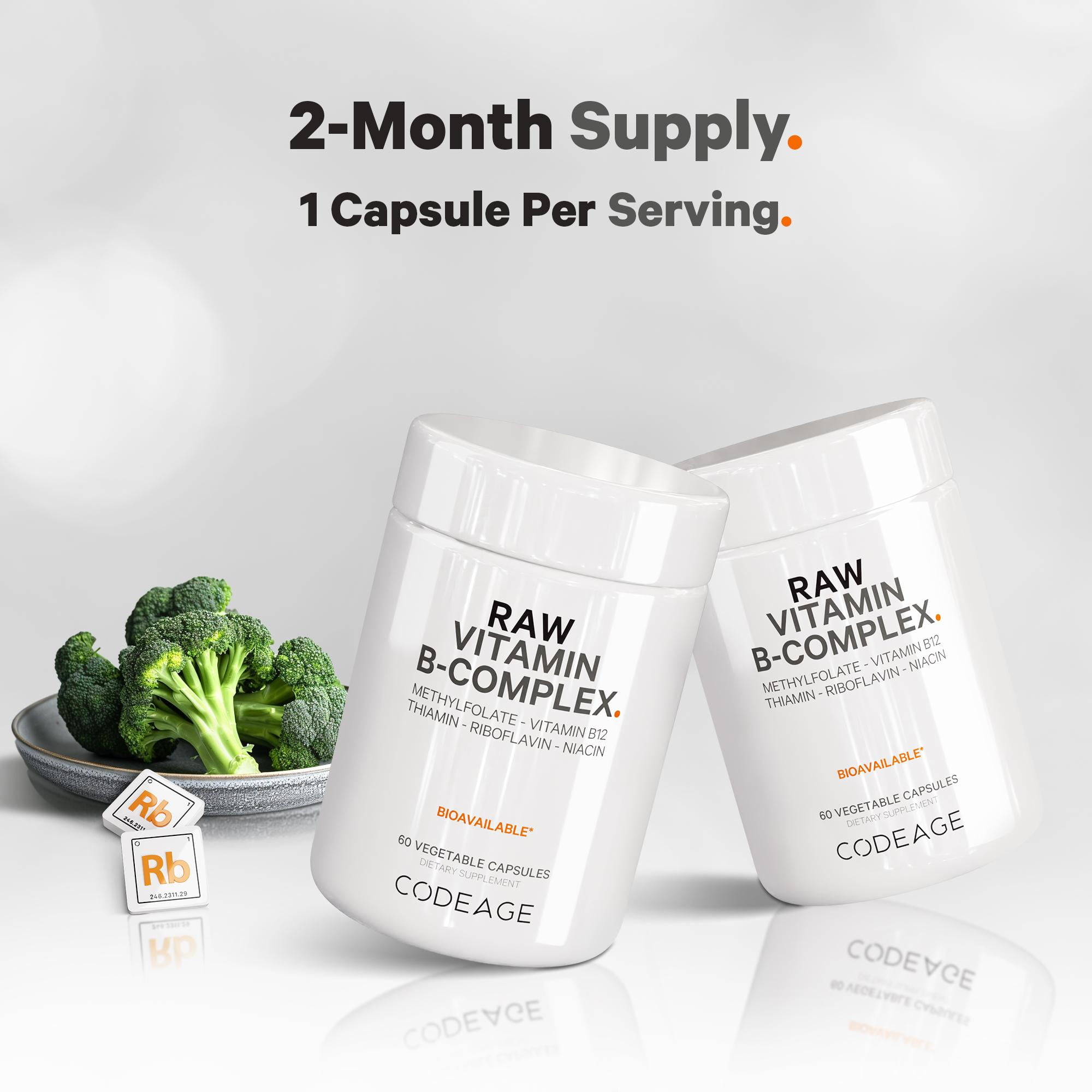 Codeage Raw Vitamin B-Complex Supplement - Essential B Vitamins with Probiotics, Digestive Enzymes, Fruits & Vegetables - 2-Month Supply - Methylfolate - Biotin - Vitamin B12 - Non-GMO - 60 Capsules