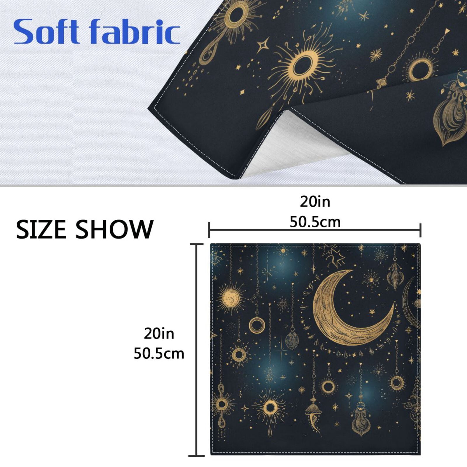 JSTEL Boho Moons and Stars Cloth Napkins Set of 6, 20x20 Inch Washable and Reusable Napkin for Decoupage Dinner Party Everyday Use