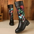 thumbnail image 4 of Knee High Riding Boots Women Floral Print Back Zipper Round Toe Buckle Strap Tall Motorcycle Booties, 4 of 7