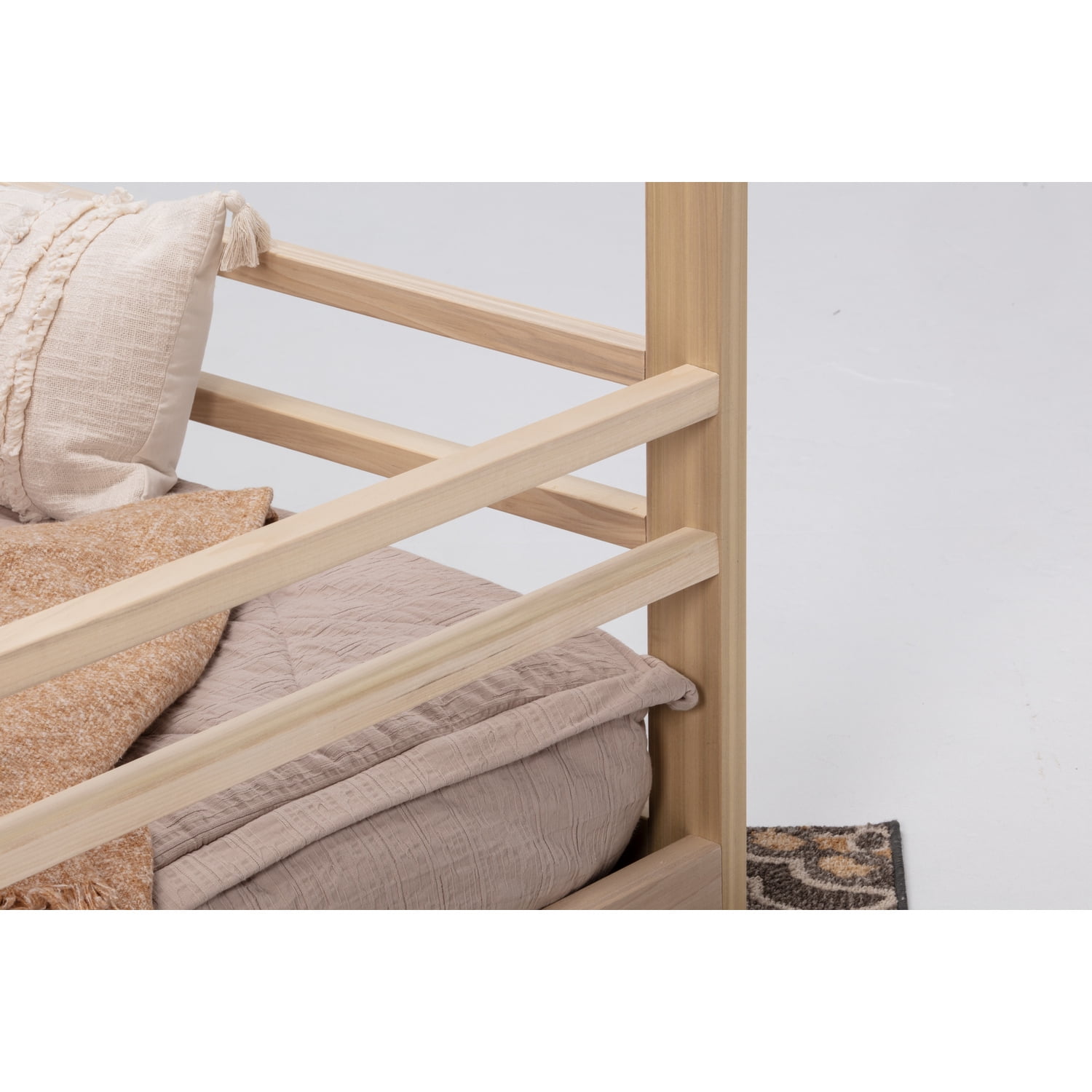 HomeStock French Fabulous Twin Size House Bed on Raised Platform with Side Rails on Three Sides