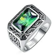 Men's 6.85ct Square Cut Created Emerald 925 Sterling Silver Engagement Wedding Ring Black Vintage Size 11